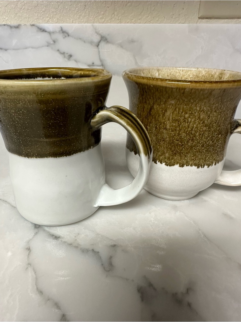studio art pottery coffee mugs featuring contrasting earthy dripped glaze de…